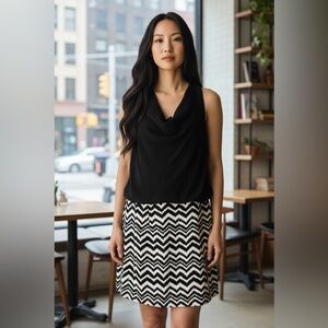 Ya Los Angeles Black and White Chevron A-Line Skirt